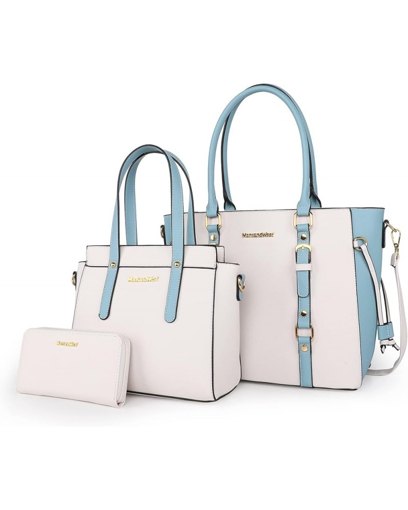 3PCS Purses for Women Tote Purse and Wallet Set Shoulder Satchel Bags 2 Tone Beige & Blue $22.94 Totes