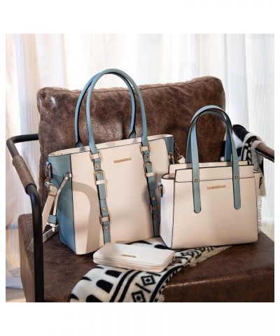 3PCS Purses for Women Tote Purse and Wallet Set Shoulder Satchel Bags 2 Tone Beige & Blue $22.94 Totes