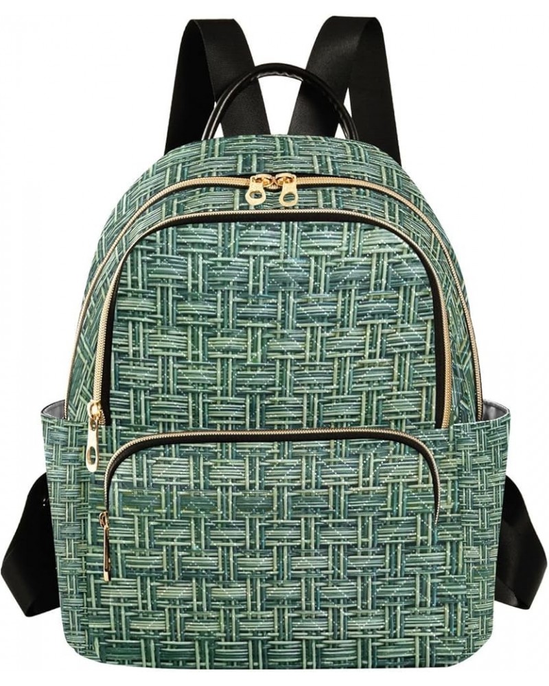 Women Backpack Basket Woven Green Anti-Theft Travel Backpack with Luggage Belt Durable Lightweight Handbag Lady Purse Roomy D...