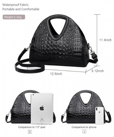 Top-handle Purse for Women Crocodile Print PU Leather Shoulder Handbag Waterproof Crossbody Bag with Adjustable Strap Black $...