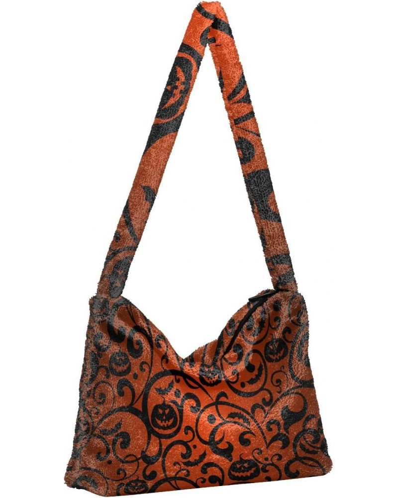 Halloween Women Boho Handbag Jack-o-lantern Bat Black Red Underarm Bag Tote Bag Shoulder Bag Crossbody Bag Fluffy Cell Phone ...