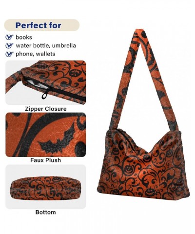 Halloween Women Boho Handbag Jack-o-lantern Bat Black Red Underarm Bag Tote Bag Shoulder Bag Crossbody Bag Fluffy Cell Phone ...