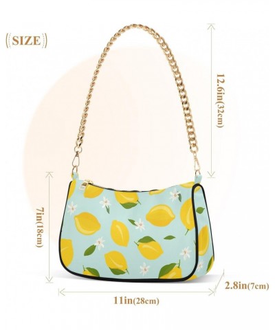 Lemon Flower Leaves Fashion Quilted Crossbody Bag for Women Shoulder Evening Purse with Gold Chain & Smooth Zipper Ladies Sho...