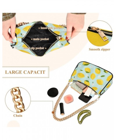 Lemon Flower Leaves Fashion Quilted Crossbody Bag for Women Shoulder Evening Purse with Gold Chain & Smooth Zipper Ladies Sho...