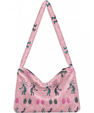 Women Boho Handbag Kokopelli Gecko Cacti Sun Fertility Pink Blue Underarm Bag Tote Bag Shoulder Bag Crossbody Bag Fluffy Cell...