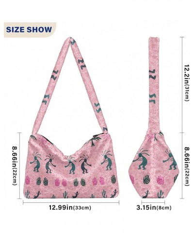 Women Boho Handbag Kokopelli Gecko Cacti Sun Fertility Pink Blue Underarm Bag Tote Bag Shoulder Bag Crossbody Bag Fluffy Cell...