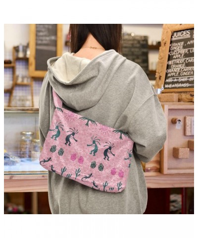 Women Boho Handbag Kokopelli Gecko Cacti Sun Fertility Pink Blue Underarm Bag Tote Bag Shoulder Bag Crossbody Bag Fluffy Cell...