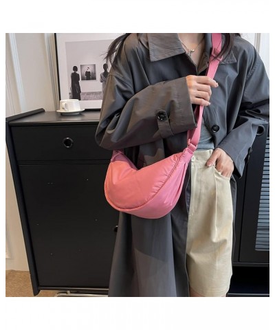 Nylon Crescent Bag Crossbody Bag for Women Men Everyday Sling Bag Small Hobo Shoulder Bag with Adjustable Strap Pink $11.79 H...