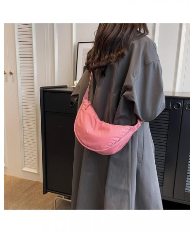 Nylon Crescent Bag Crossbody Bag for Women Men Everyday Sling Bag Small Hobo Shoulder Bag with Adjustable Strap Pink $11.79 H...