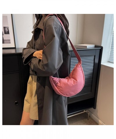 Nylon Crescent Bag Crossbody Bag for Women Men Everyday Sling Bag Small Hobo Shoulder Bag with Adjustable Strap Pink $11.79 H...