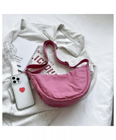 Nylon Crescent Bag Crossbody Bag for Women Men Everyday Sling Bag Small Hobo Shoulder Bag with Adjustable Strap Pink $11.79 H...