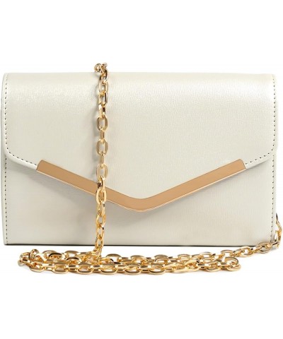 Clutch Purse Evening Bag for Women，White Envelope Handbag With Detachable Chain for Wedding and Party Beige $30.45 Evening Bags