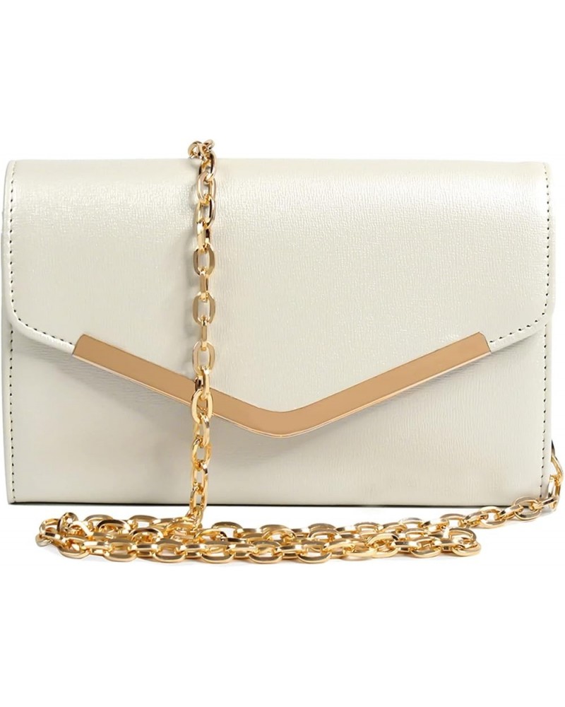 Clutch Purse Evening Bag for Women，White Envelope Handbag With Detachable Chain for Wedding and Party Beige $30.45 Evening Bags