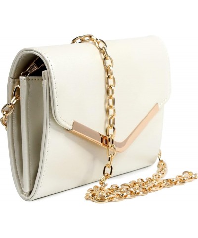 Clutch Purse Evening Bag for Women，White Envelope Handbag With Detachable Chain for Wedding and Party Beige $30.45 Evening Bags