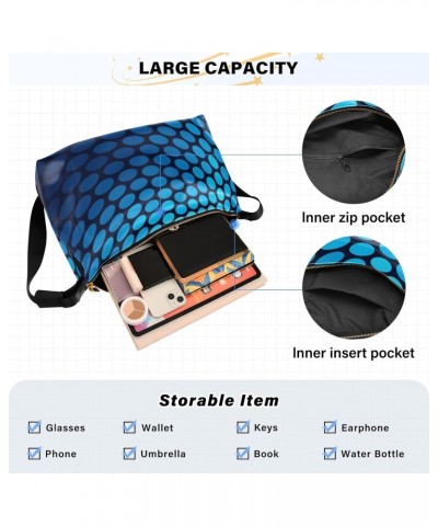 Large Crossbody Bag Blue Abstract Dots PU Leather Shoulder Bag for Women Girls $14.19 Crossbody Bags