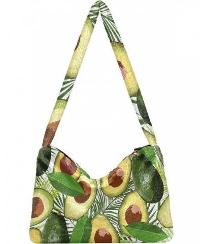 Avocado Tropical Leaves Furry Tote Bag for Women Crossbody Bag Shoulder Handbag Cute Plush Bag with Zipper for Shopping $11.1...