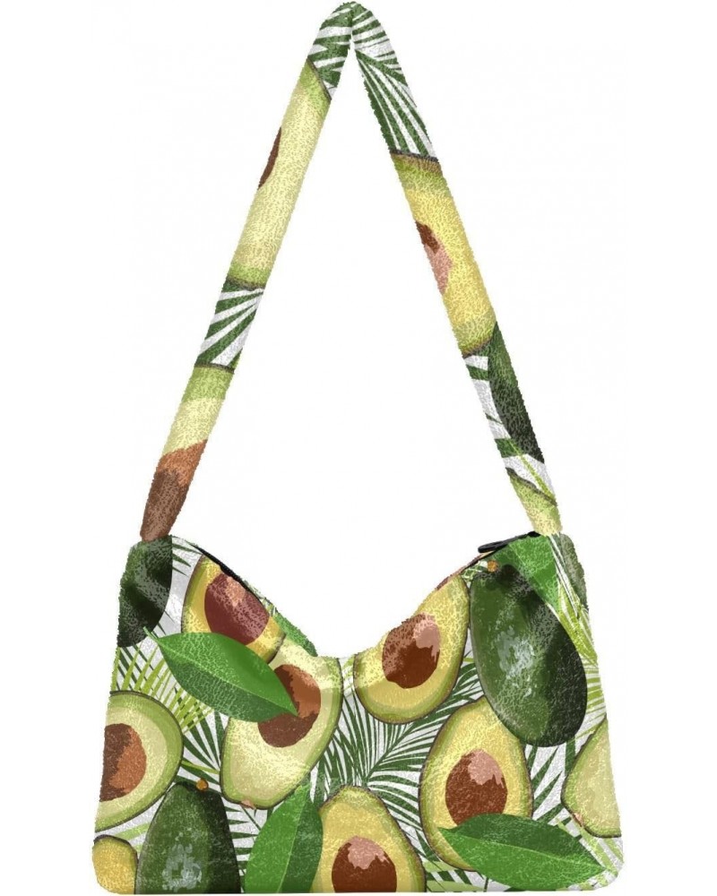 Avocado Tropical Leaves Furry Tote Bag for Women Crossbody Bag Shoulder Handbag Cute Plush Bag with Zipper for Shopping $11.1...