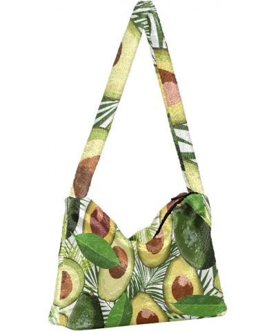 Avocado Tropical Leaves Furry Tote Bag for Women Crossbody Bag Shoulder Handbag Cute Plush Bag with Zipper for Shopping $11.1...