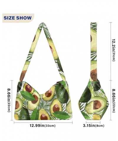 Avocado Tropical Leaves Furry Tote Bag for Women Crossbody Bag Shoulder Handbag Cute Plush Bag with Zipper for Shopping $11.1...