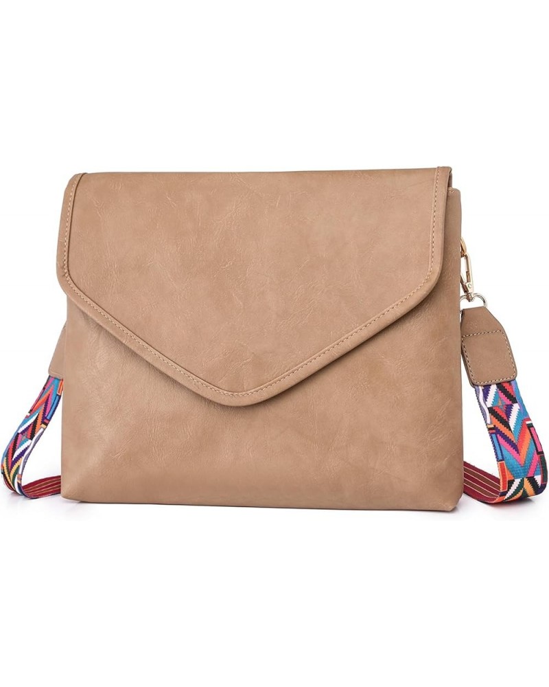 Crossbody Purse for Women Envelope Cross Body Bag Soft PU Purse Trendy Shoulder Bag Khaki $11.75 Crossbody Bags