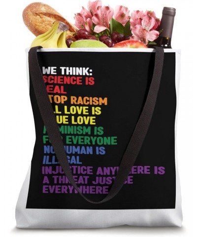 We think: no human is illegal lesbian Tote Bag $12.04 Totes