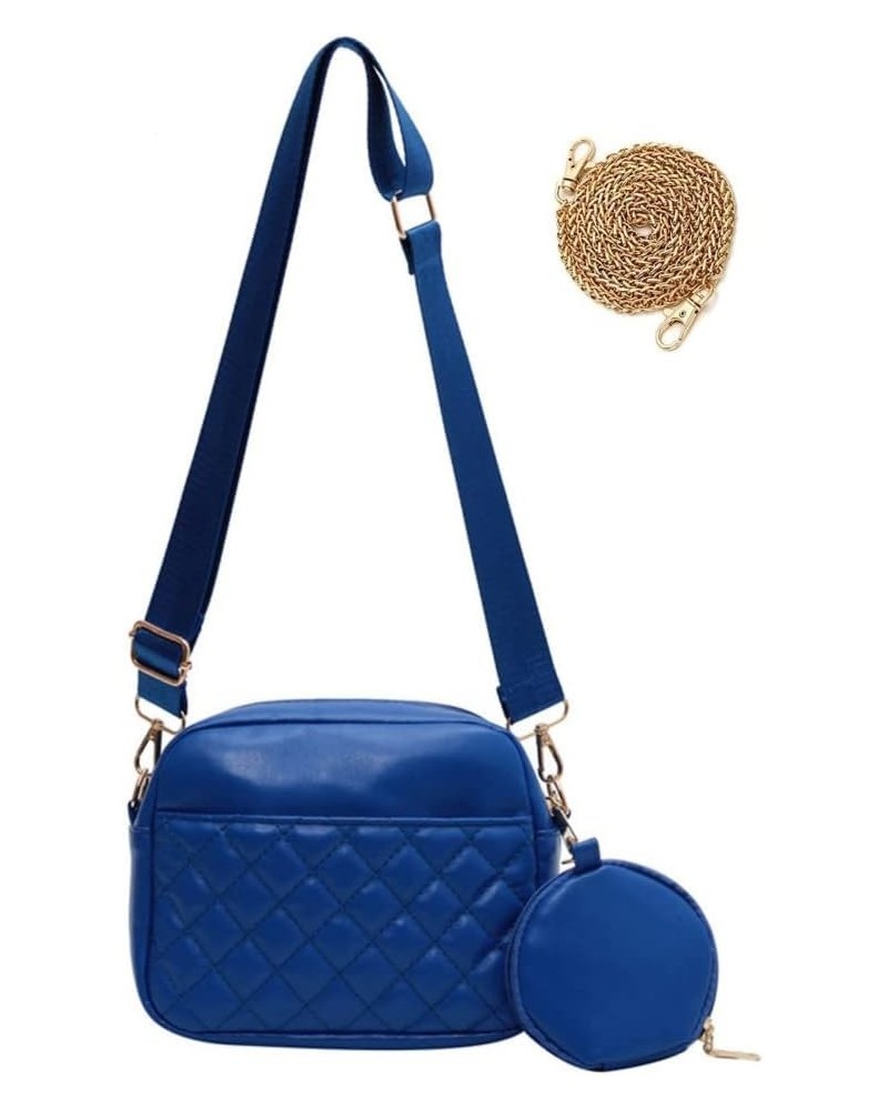 Women's Small Crossbody Bag with Coin Purse Shoulder Bag with Wide Strap Quilted Purses for IPhone Wallet Blue $14.89 Totes