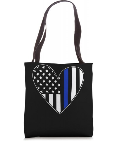 Police Love Our Police Officer US Flag Heart Thin Us Flag Bl Tote Bag $14.37 Totes