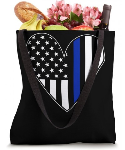 Police Love Our Police Officer US Flag Heart Thin Us Flag Bl Tote Bag $14.37 Totes