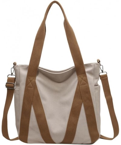 Canvas Tote Bag for Women Crossbody Hobo Bag Casual Shoulder Work Bag Multi-pocket Handbag Vintage Bags Beige $14.21 Handbags