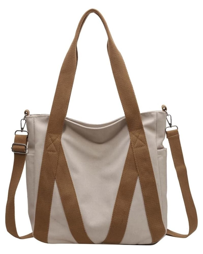 Canvas Tote Bag for Women Crossbody Hobo Bag Casual Shoulder Work Bag Multi-pocket Handbag Vintage Bags Beige $14.21 Handbags