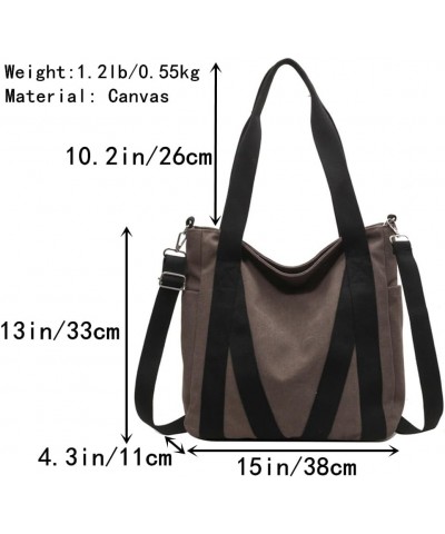 Canvas Tote Bag for Women Crossbody Hobo Bag Casual Shoulder Work Bag Multi-pocket Handbag Vintage Bags Beige $14.21 Handbags