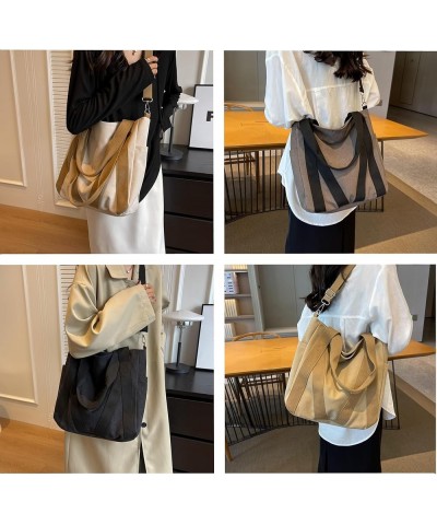 Canvas Tote Bag for Women Crossbody Hobo Bag Casual Shoulder Work Bag Multi-pocket Handbag Vintage Bags Beige $14.21 Handbags