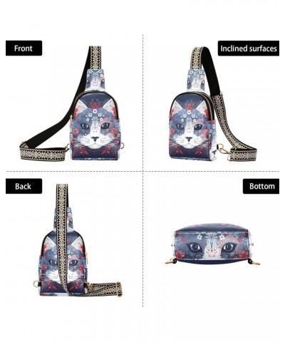 Women's Sling Bag Ethnic Cat Portrait Print with Adjustable Strap Zipper Closure, PU Leather Water Resistant Crossbody Bag Pu...