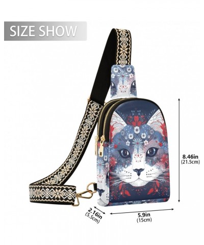 Women's Sling Bag Ethnic Cat Portrait Print with Adjustable Strap Zipper Closure, PU Leather Water Resistant Crossbody Bag Pu...