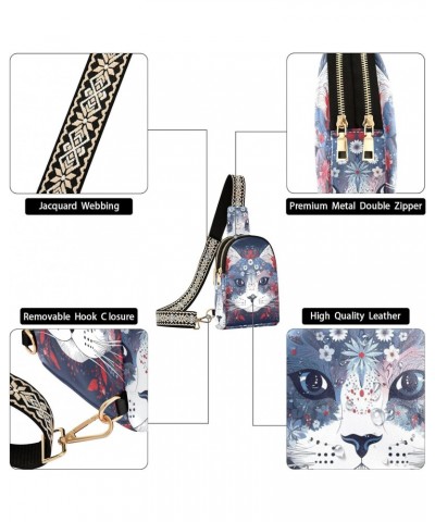 Women's Sling Bag Ethnic Cat Portrait Print with Adjustable Strap Zipper Closure, PU Leather Water Resistant Crossbody Bag Pu...