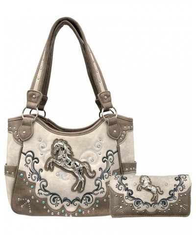 Floral Poppy Horse Western Women Conceal Carry Tote Handbag Purse Set Beige Silver $30.14 Totes