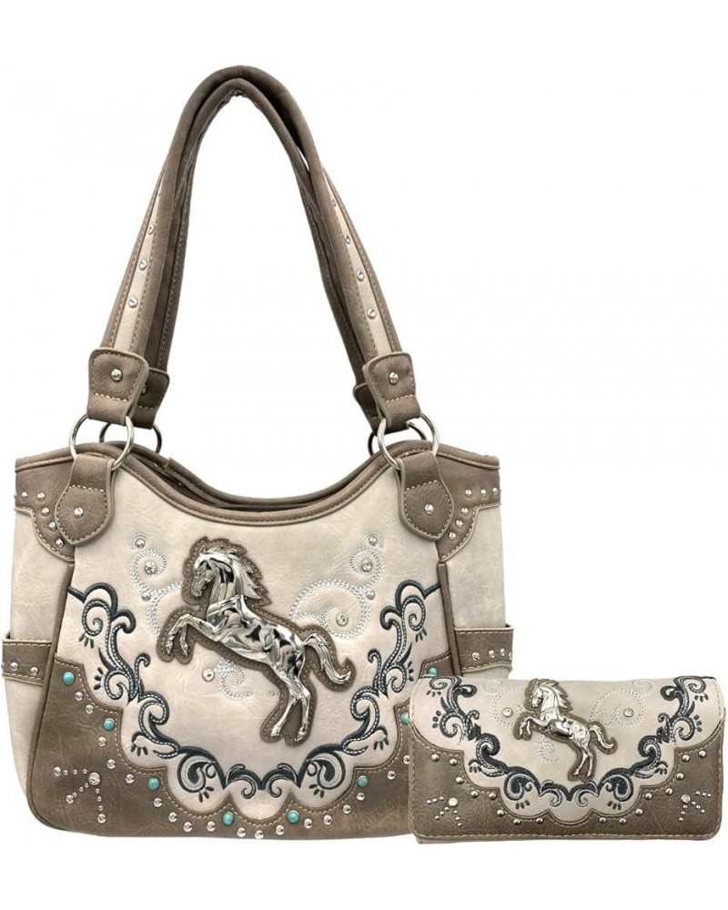 Floral Poppy Horse Western Women Conceal Carry Tote Handbag Purse Set Beige Silver $30.14 Totes