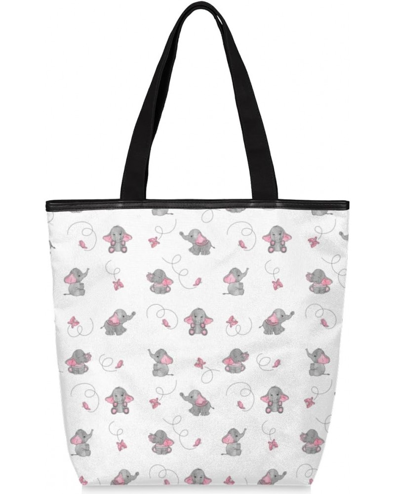 Elephant Butterfly Kawaii Canvas Tote Bag for Women Shoulder Bag Canvas Handbags Purse with Zipper Pockets College Book Tote ...