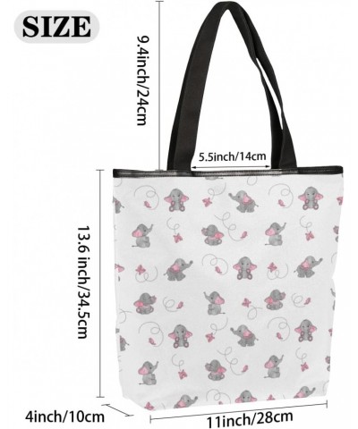 Elephant Butterfly Kawaii Canvas Tote Bag for Women Shoulder Bag Canvas Handbags Purse with Zipper Pockets College Book Tote ...