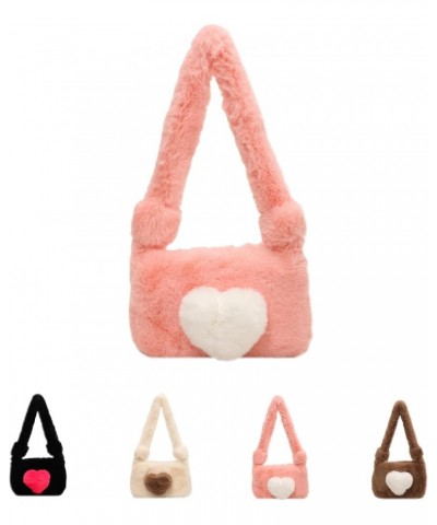 Plush Shoulder Bag Love Heart Fuzzy Clutch Bag Handbag Totes Shoulder Bag Fluffy Shoulder Bag Pink $13.33 Totes