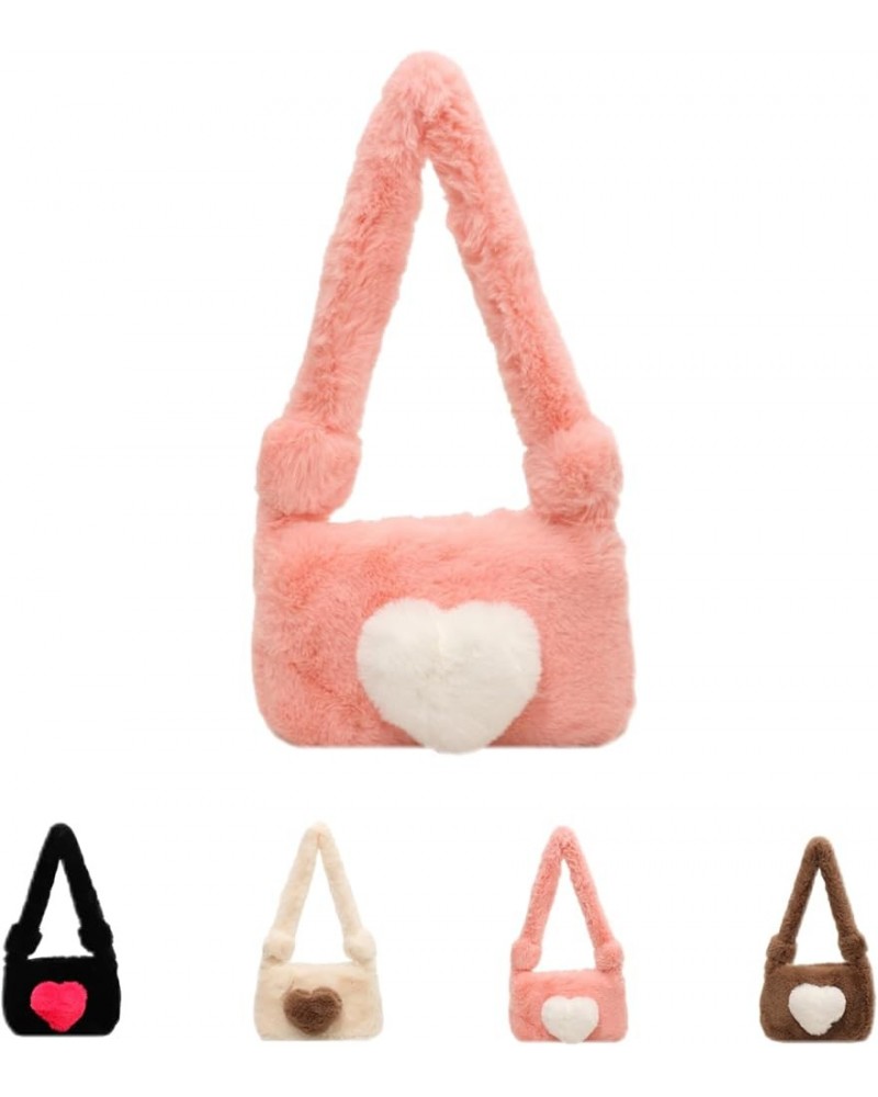 Plush Shoulder Bag Love Heart Fuzzy Clutch Bag Handbag Totes Shoulder Bag Fluffy Shoulder Bag Pink $13.33 Totes