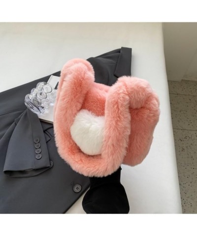 Plush Shoulder Bag Love Heart Fuzzy Clutch Bag Handbag Totes Shoulder Bag Fluffy Shoulder Bag Pink $13.33 Totes