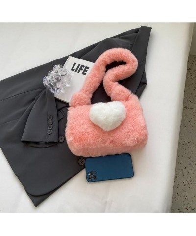 Plush Shoulder Bag Love Heart Fuzzy Clutch Bag Handbag Totes Shoulder Bag Fluffy Shoulder Bag Pink $13.33 Totes