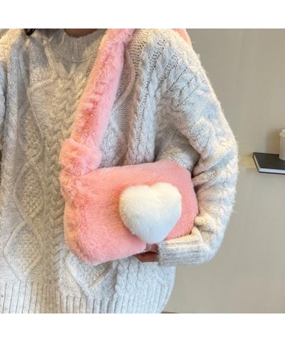 Plush Shoulder Bag Love Heart Fuzzy Clutch Bag Handbag Totes Shoulder Bag Fluffy Shoulder Bag Pink $13.33 Totes