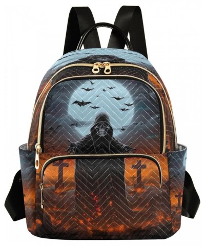 Halloween Skull Bat Quilted Backpack for Women Travel Bags Shoulder Bag Purse for Daily Work Nurse S Small $16.73 Backpacks