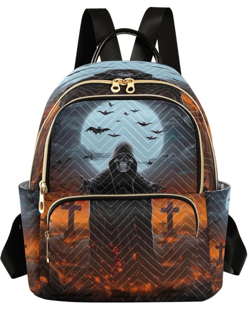 Halloween Skull Bat Quilted Backpack for Women Travel Bags Shoulder Bag Purse for Daily Work Nurse S Small $16.73 Backpacks