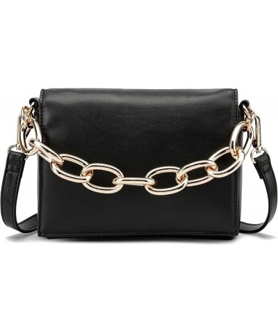 Womens Soft Vegan Leather Crossbody Bag Oversized Gold Chain Detachable Strap Small Hobo Handbag Black $25.99 Hobo Bags