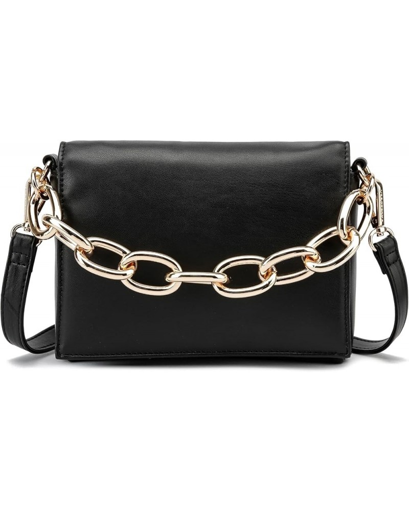 Womens Soft Vegan Leather Crossbody Bag Oversized Gold Chain Detachable Strap Small Hobo Handbag Black $25.99 Hobo Bags