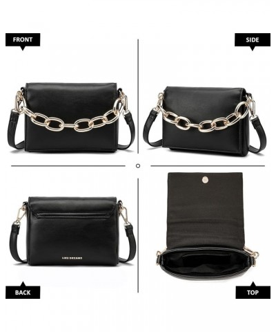 Womens Soft Vegan Leather Crossbody Bag Oversized Gold Chain Detachable Strap Small Hobo Handbag Black $25.99 Hobo Bags