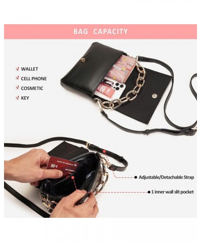 Womens Soft Vegan Leather Crossbody Bag Oversized Gold Chain Detachable Strap Small Hobo Handbag Black $25.99 Hobo Bags